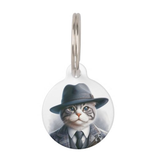 Personalized Cat in Suit Tie Jacket Hat Gangster  Pet ID Tag