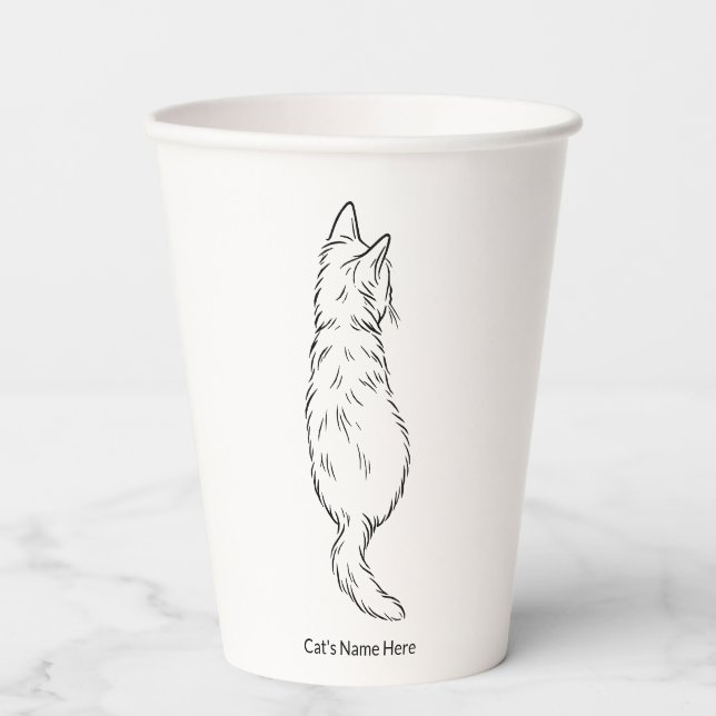 Personalized Cat Line Art 12oz Paper Cup (Front)