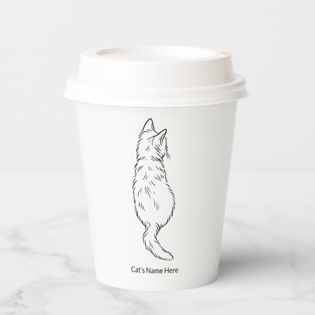 Personalized Cat Line Art 8oz Paper Cup with Lid (Front)