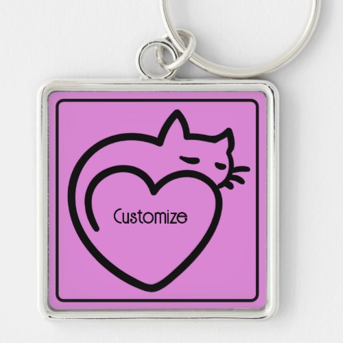 Personalized Cat Love Black Logo Keychain
