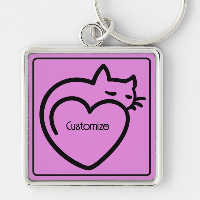 Personalized Cat Love Black Logo Keychain (Front)