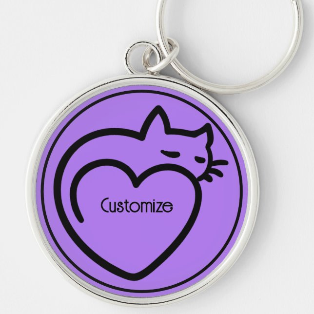 Personalized Cat Love Black Logo Keychain (Front)