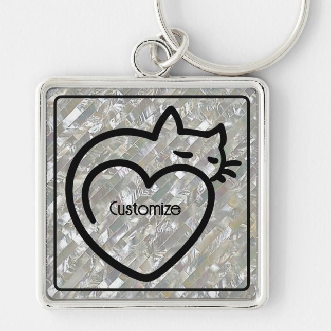 Personalized Cat Love Black Logo  Keychain (Front)