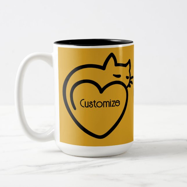 Personalized Cat Love Black Logo  Two-Tone Coffee Mug (Left)