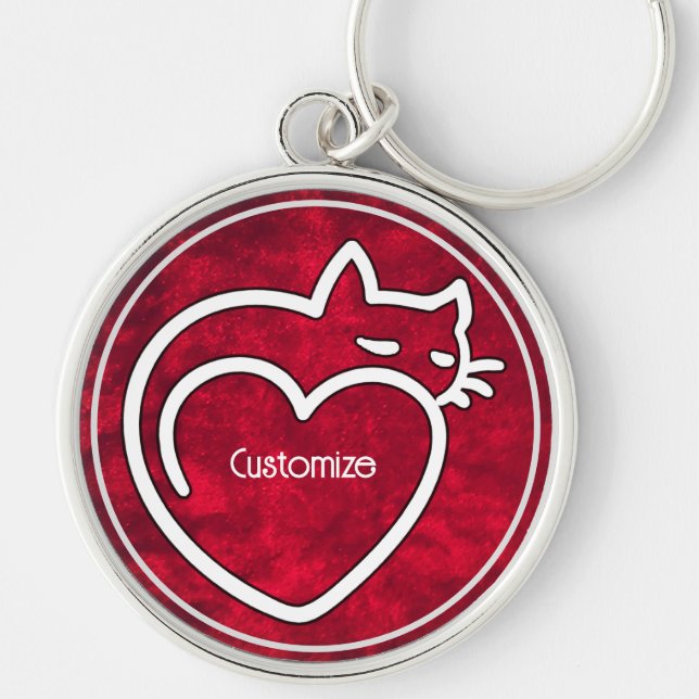 Personalized Cat Love Red White Logo  Keychain (Front)