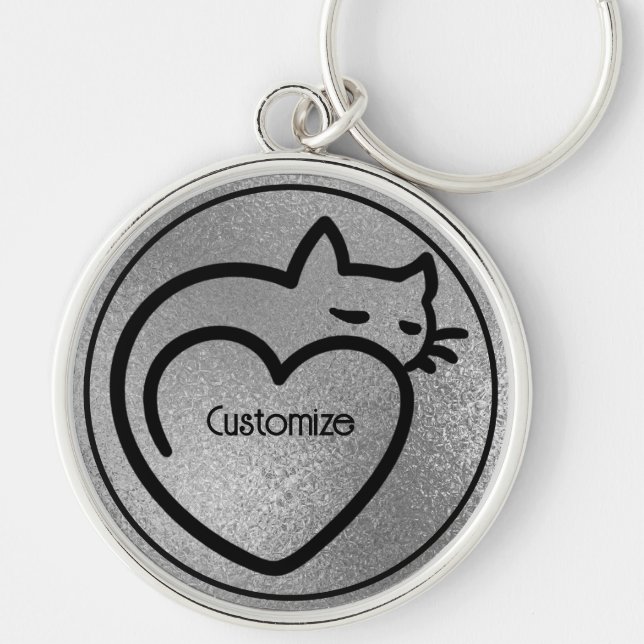 Personalized Cat Love Silver Black Logo Keychain (Front)