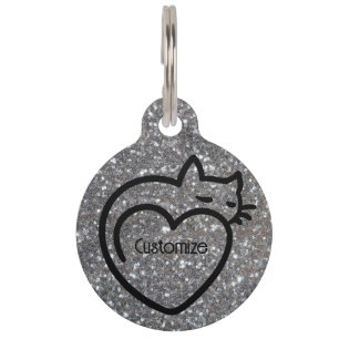 Personalized Cat Love Silver Black Logo Pet ID Tag