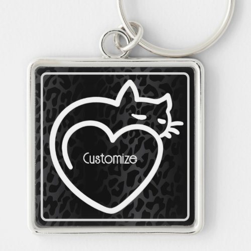 Personalized Cat Love White Logo Keychain
