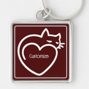 Personalized Cat Love White Logo Keychain