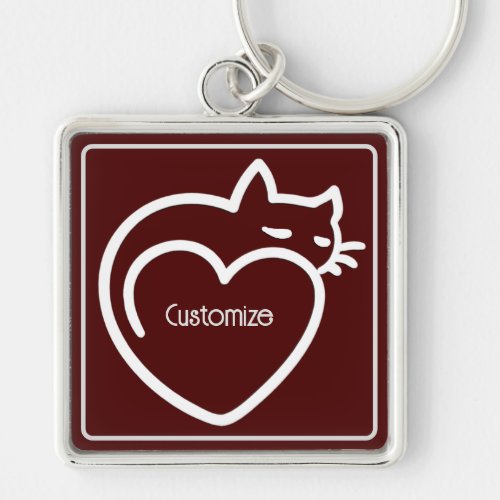 Personalized Cat Love White Logo  Keychain