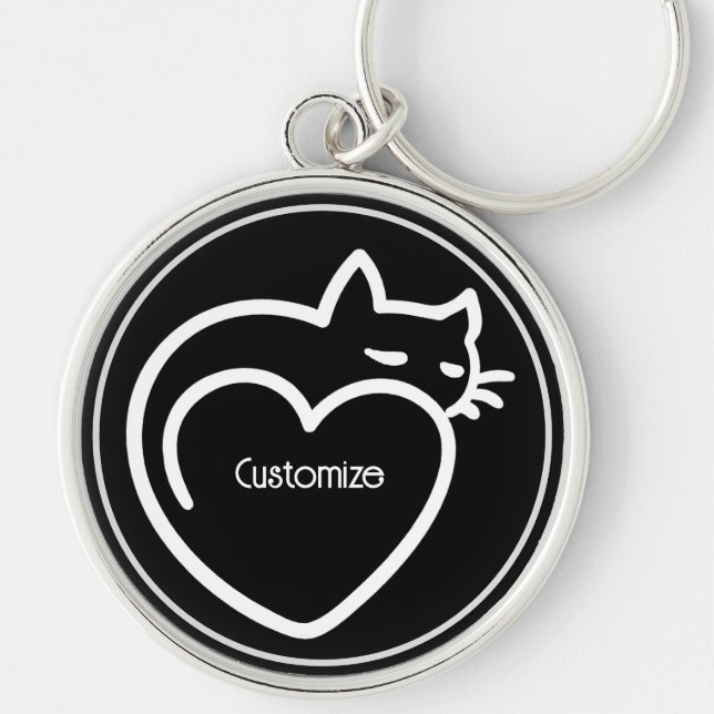Personalized Cat Love White Logo Keychain (Front)