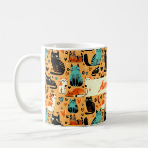Personalized Cat Lover Name Seam Mug, 11 oz Coffee Mug