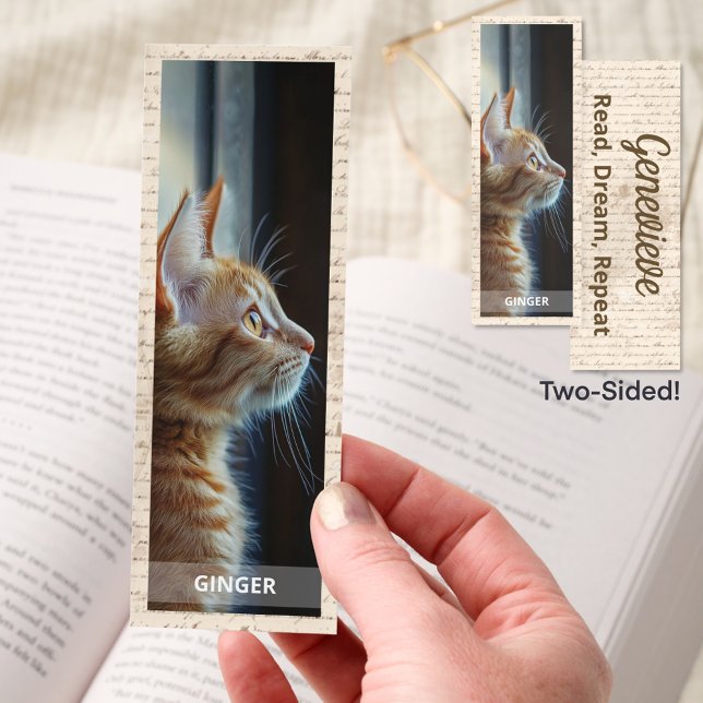 Personalized Cat Lover Photo & Name Vintage Paper Bookmarks (Creator Uploaded)