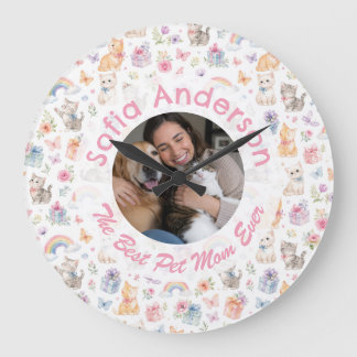Personalized Cat Lover Wall Clock Floral Rainbow