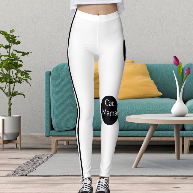Personalized Cat Mama Black White Striped Stylish Leggings (Creator Uploaded)