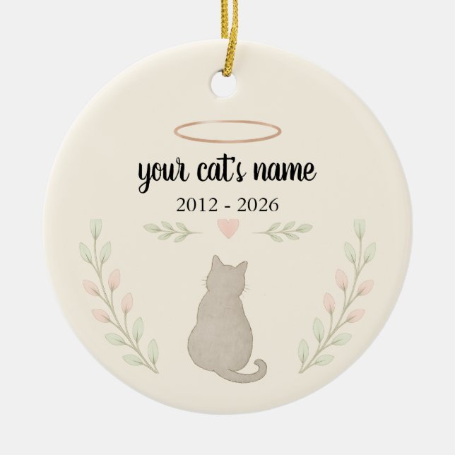 Personalized Cat Memorial Ornament – Name & Dates (Front)
