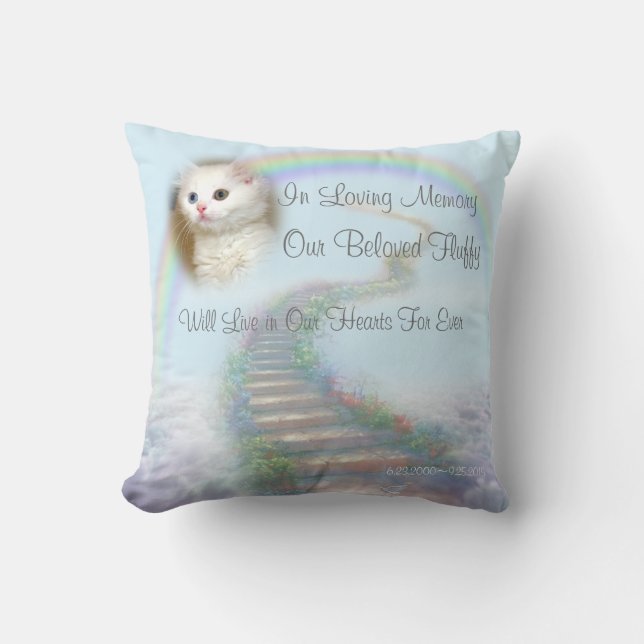 Personalized Cat Memorial Stairway to Heaven Throw Pillow (Front)