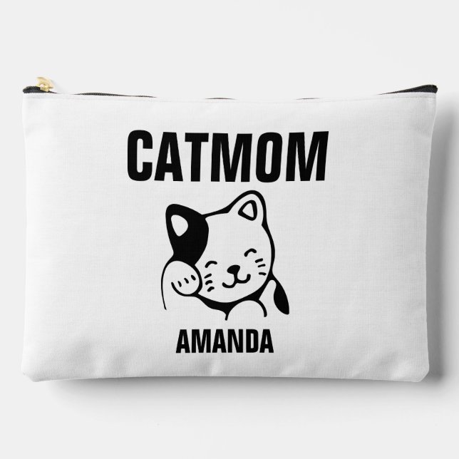 Personalized Cat Mom Custom Name Accessory Pouch (Front)