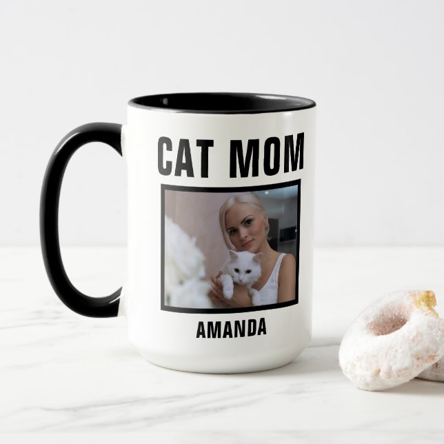 Personalized Cat Mom Custom Photo  Mug (With Donut)