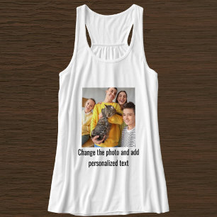 Personalized Cat Mom Family Pet Photo Black White Tank Top