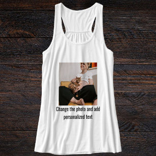 Personalized Cat Mom Family Pet Photo White Black Tank Top