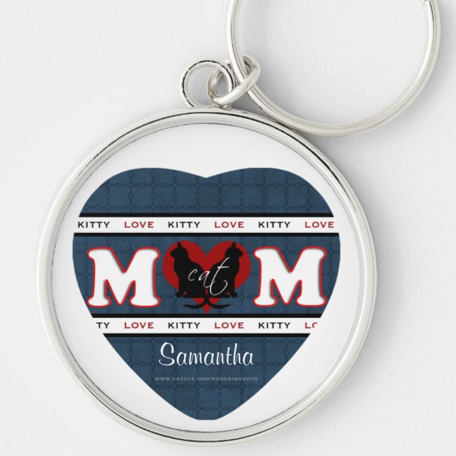 Personalized Cat Mom Kitty Love Heart Keychain (Front)
