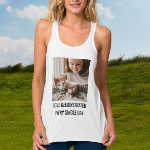 Personalized Cat Mom Love Family Pet Photo White Tank Top