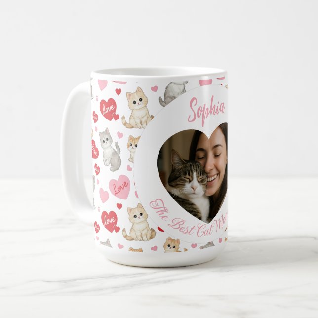 Personalized Cat Mom Mug | Custom Photo and Name (Front Left)