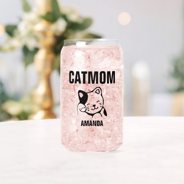 Personalized Cat Mom Name Can Glass (Insitu (Wedding))