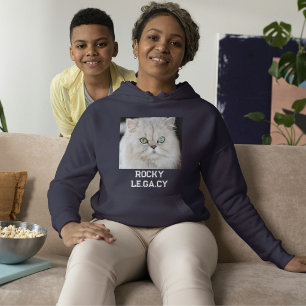 Personalized Cat Mom Navy Blue And White Pet Photo Hoodie