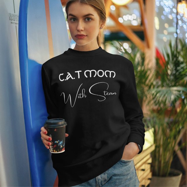 Personalized Cat Mom Pet Lover White Script Black Sweatshirt (Creator Uploaded)
