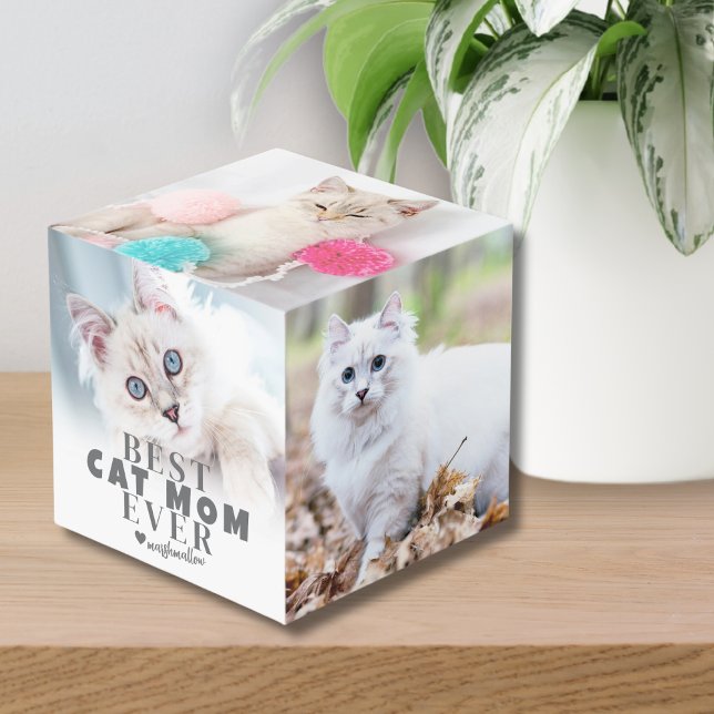 Personalized Cat Mom Pet Photo Cube (Personalized Cat Mom Keepsake Pet Photo cube)