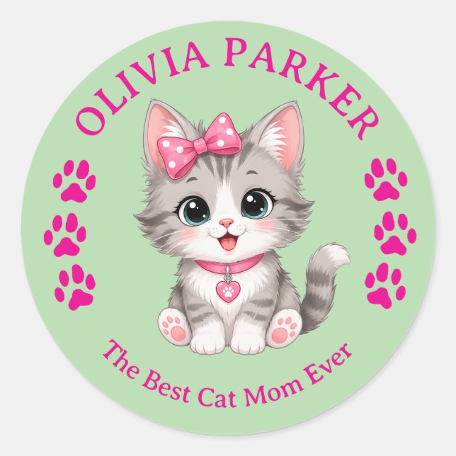 Personalized Cat Mom Sticker with Custom Name  (Front)