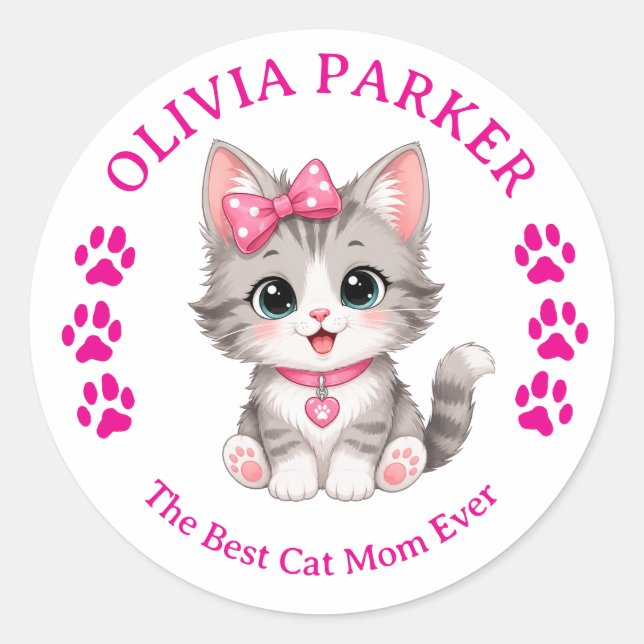 Personalized Cat Mom Sticker with Custom Name  (Front)