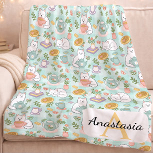 Personalized Cat Monogram Name Pastel High Tea Fleece Blanket