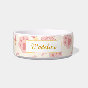 Personalized Cat Name Cat Paws Pastel Bowl Ceramic
