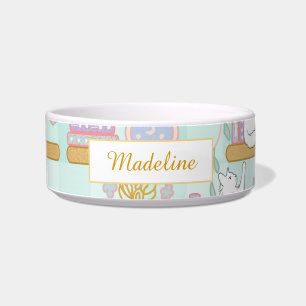 Personalized Cat Name Green Library Bowl Ceramic