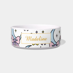 Personalized Cat Name Moon Bows White Bowl Ceramic