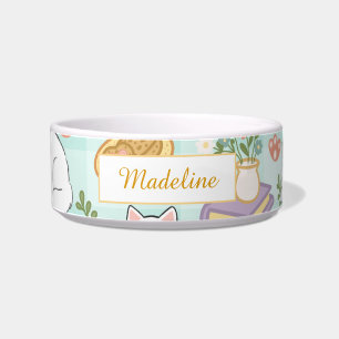 Personalized Cat Name Pastel Green Bowl Ceramic