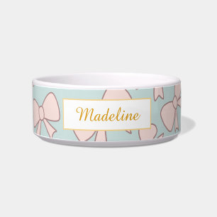 Personalized Cat Name Pastel Pink Bow Bowl Ceramic