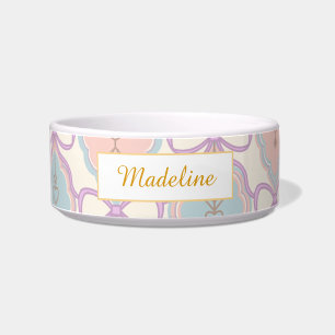 Personalized Cat Name Pastel Pink Bowl Ceramic