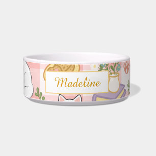 Personalized Cat Name Pastel Pink Bowl Ceramic