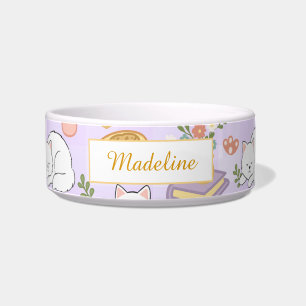 Personalized Cat Name Pastel Purple Bowl Ceramic
