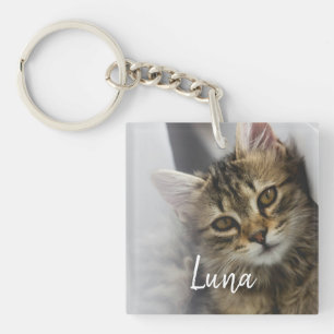 Personalized Cat Name Photo Keychain