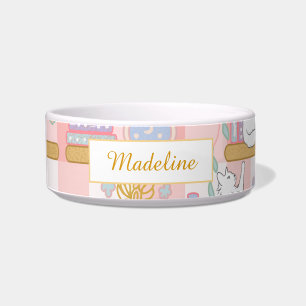 Personalized Cat Name Pink Library Bowl Ceramic
