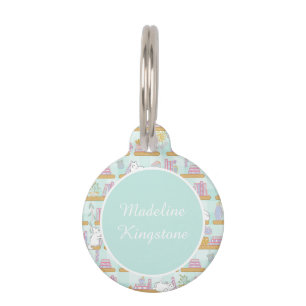 Personalized Cat Name Tag Cat Library Blue