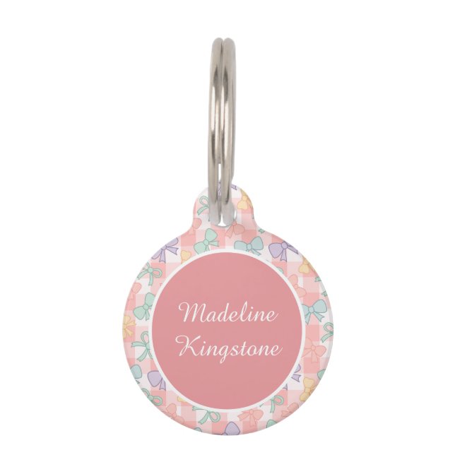 Personalized Cat Name Tag Pastel Bows Cute (Front)