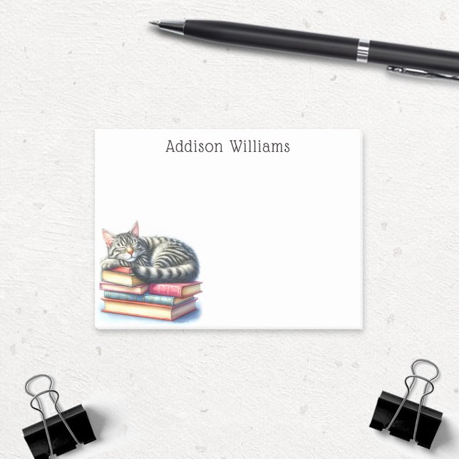 Personalized Cat Nap on Stack of Books Post-it Notes (Creator Uploaded)