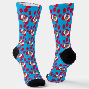 Personalized Cat or Dog Paw Photo Pattern Blue Socks