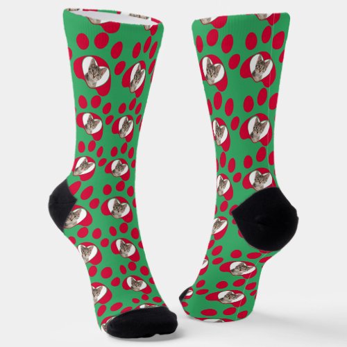 Personalized Cat or Dog Paw Photo Pattern Green Socks